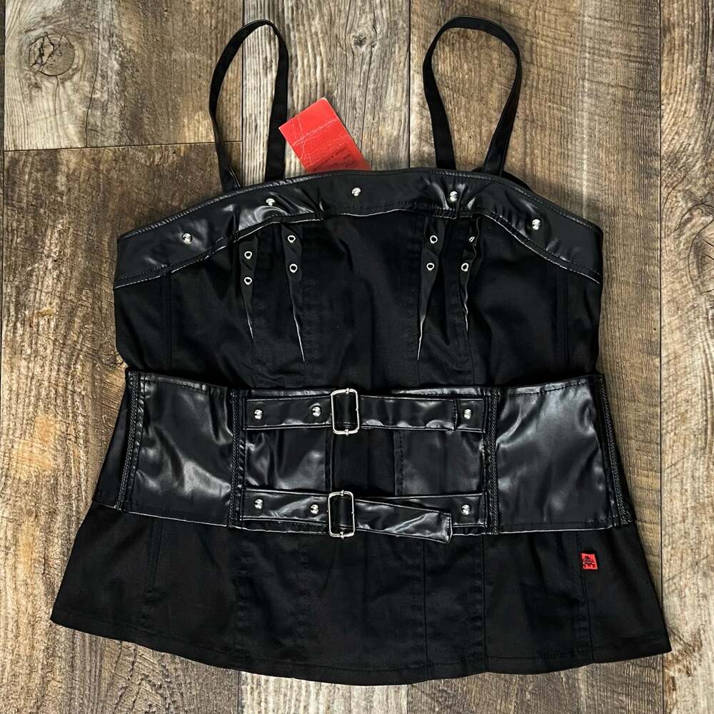 NWT Tripp NYC Black Faux Leather Corset Top Size XL